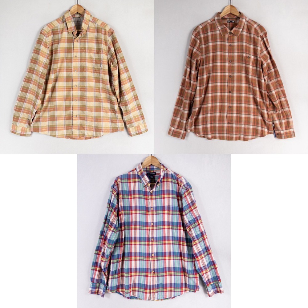 Mens Shirt Lot Large Multicolor Plaid Button Toad & Co Lands End Eddie Bauer